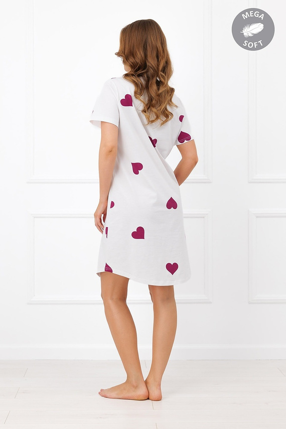 Italian Fashion Kioga нічна сорочка Mega Soft екрю з сердечками, короткий рукав