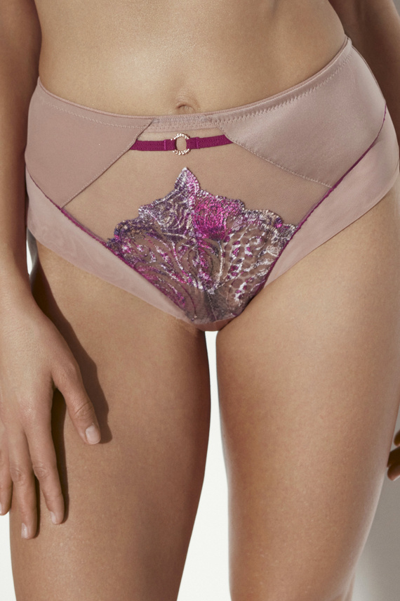 Жіночі бразиліани Ava 2271/B Nude/Wine S-3XL – прозорі з вишивкою