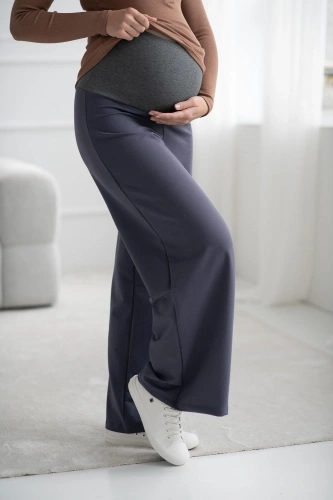 Широкі вагітні штани Wide Flow Milk & Love Wide Leg з поясом 2в1 сталевого кольору