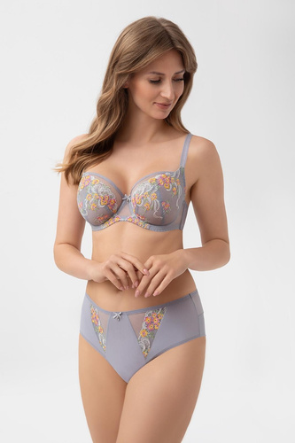 Gorsenia G015 Flora Бюстгальтер Soft K496 для великого бюста з вишивкою, сіра сітка
