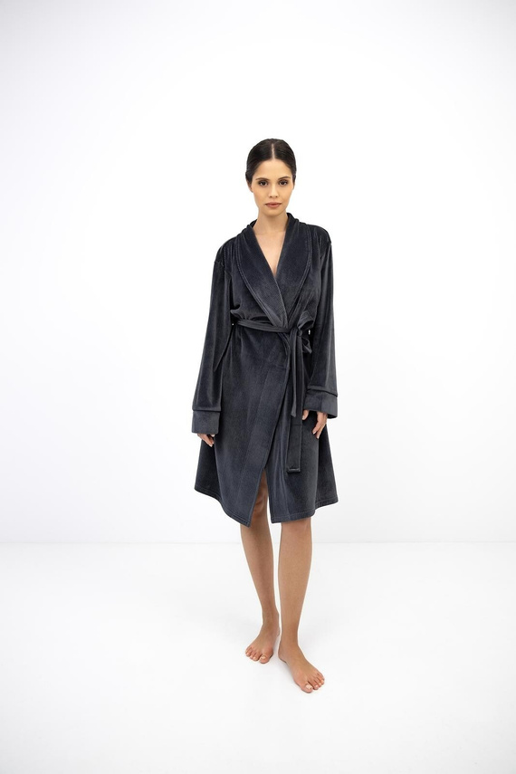 Sensis Noire жіночий халат графітовий в рубчик із шалевим коміром