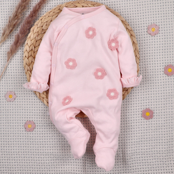 NINI LITTLE FLOWERS світло-рожевий комбінезон з вишивкою, 100% органічна бавовна ABN-5755/JRO