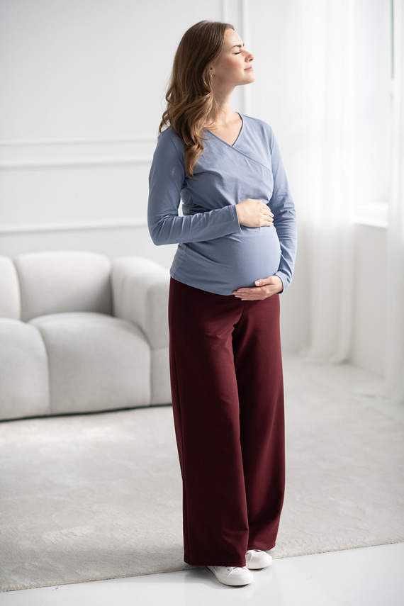 Широкі вагітні штани Wide Flow Milk & Love Wide Leg з поясом 2в1 бордові