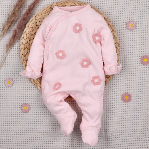 NINI LITTLE FLOWERS світло-рожевий комбінезон з вишивкою, 100% органічна бавовна ABN-5755/JRO